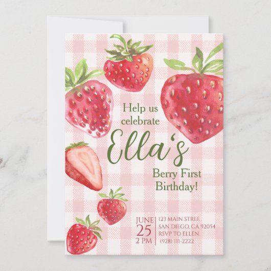 Berry erste Sommer Erdbeere Geburtstag Einladung (Vorderseite)