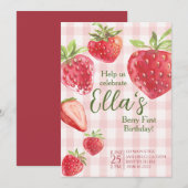 Berry erste Sommer Erdbeere Geburtstag Einladung (Vorne/Hinten)