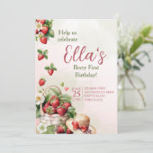 Berry erste Sommer Erdbeere Geburtstag Einladung (Stehend Vorderseite)