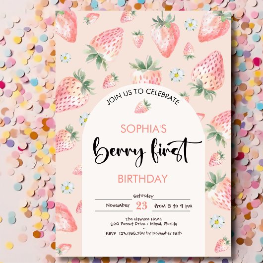 Berry erster Erdbeeren-Kindergeburtstag Einladung