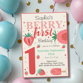 Berry erster Erdbeeren-Kindergeburtstag Einladung