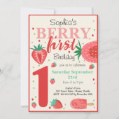 Berry erster Erdbeeren-Kindergeburtstag Einladung (Vorderseite)