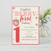 Berry erster Erdbeeren-Kindergeburtstag Einladung (Stehend Vorderseite)