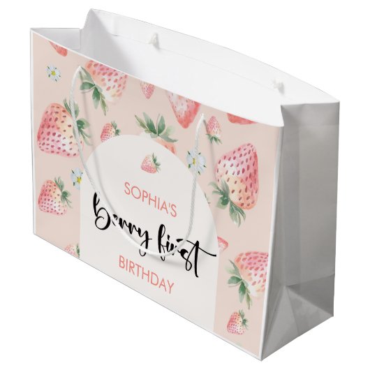 Berry erster Erdbeeren-Kindergeburtstag Große Geschenktüte (Rückseite Schrägansicht)