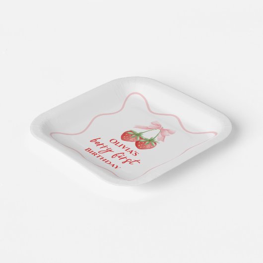 Berry erster Erdbeergeburtstag Pink Bow Pappteller (Gewinkelt)