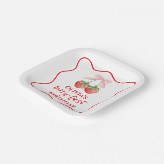 Berry erster Erdbeergeburtstag Pink Bow Pappteller (Gewinkelt)