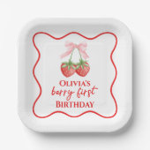 Berry erster Erdbeergeburtstag Pink Bow Pappteller (Vorderseite)