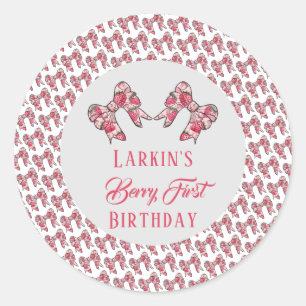 Berry erster Erdbeergeburtstag Pink Bow Runder Aufkleber