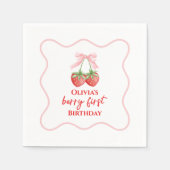 Berry erster Erdbeergeburtstag Pink Bow Serviette (Vorderseite)