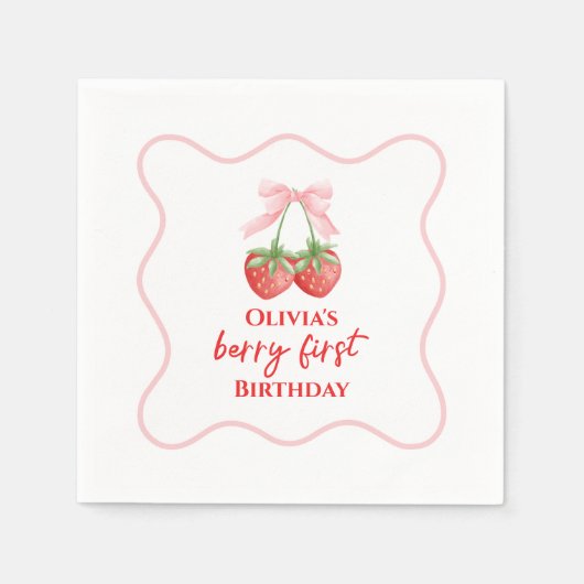 Berry erster Erdbeergeburtstag Pink Bow Serviette (Vorderseite)