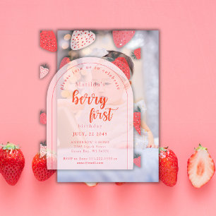 Berry Erster Geburtstag 1. Erdbeer Bogen Pergament Einladungen