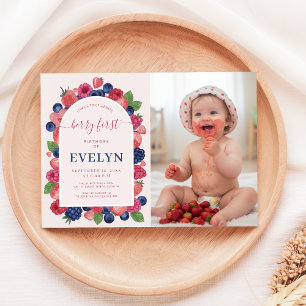 Berry Erster Geburtstag Aquarell Obst Baby Foto Einladung