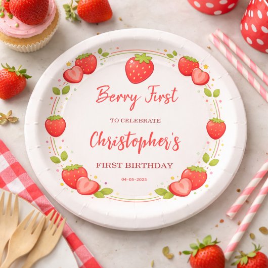 Berry Erster Geburtstag | Erdbeere 1. Geburtstag Pappteller