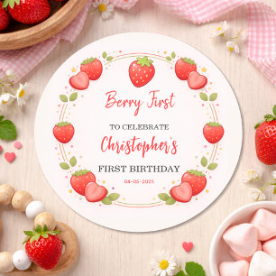 Berry Erster Geburtstag   Erdbeere 1. Geburtstag Runder Aufkleber