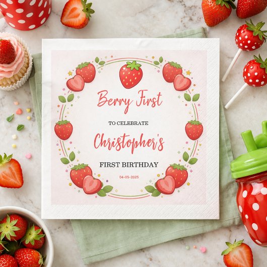 Berry Erster Geburtstag | Erdbeere 1. Geburtstag Serviette