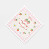 Berry Erster Geburtstag Erdbeere und Rosa Gingham Serviette (Ecke)