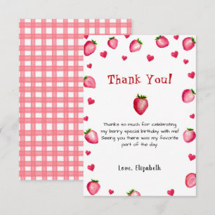 Berry Erster Geburtstag Erdbeeren Sommer Gingham 1 Dankeskarte