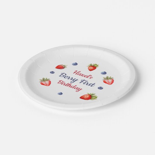 Berry erster Geburtstag Pappteller (Schrägansicht)