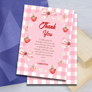 Berry erster Geburtstag rosa Erdbeere Gingham süß Dankeskarte