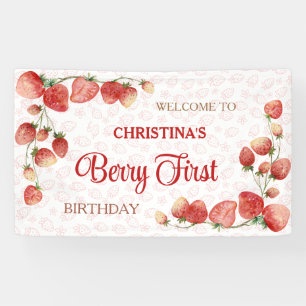 Berry erster Geburtstag rosa Erdbeere süßes Mädche Banner