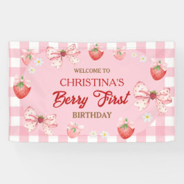 Berry erster Geburtstag rosa Gingham Erdbeermädche Banner