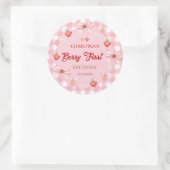Berry erster Geburtstag rosa Gingham Erdbeermädche Runder Aufkleber (Tasche)