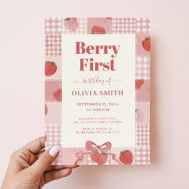 Berry Erster Geburtstag Rosa Schleife Coquette Erd Einladung