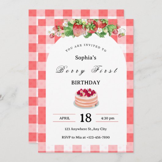 Berry Erstgeburtstag Einladung Beere (Vorne/Hinten)