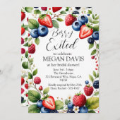 Berry Exited Watercolor Strawberry Bridal Shower Einladung (Vorne/Hinten)