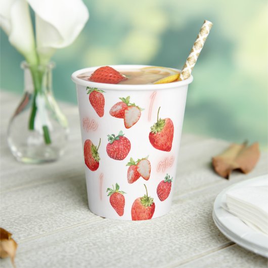 Berry First | 1. Geburtstag | Erdbeere | Muster Pappbecher (In Situ)