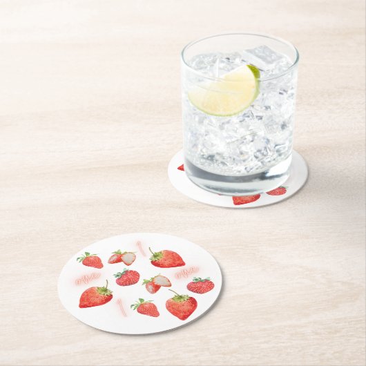 Berry First | 1. Geburtstag | Erdbeere | Muster Runder Pappuntersetzer (Vor Ort)