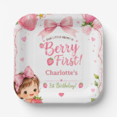 Berry First 1. Geburtstag Erdbeermädchen Pappteller (Vorderseite)
