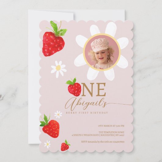 Berry First 1. Strawberry Birthday Foto Einladung (Vorderseite)