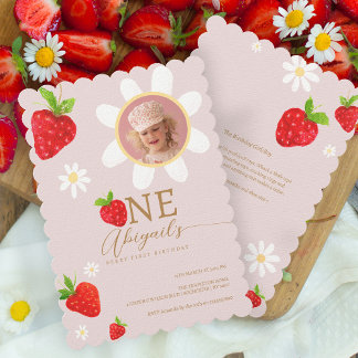 Berry First 1. Strawberry Birthday Foto Einladung
