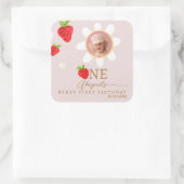 Berry First 1. Strawberry Birthday Foto Quadratischer Aufkleber (Tasche)