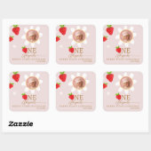 Berry First 1. Strawberry Birthday Foto Quadratischer Aufkleber (Blatt)