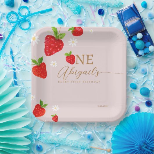 Berry First 1. Strawberry Birthday Pappteller (Party)