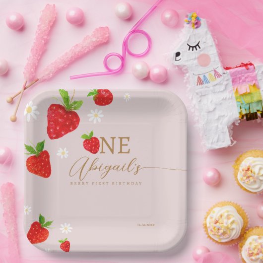 Berry First 1. Strawberry Birthday Pappteller (Party)