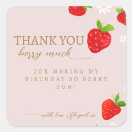 Berry First 1. Strawberry Birthday Vielen Dank Quadratischer Aufkleber