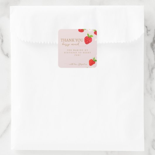 Berry First 1. Strawberry Birthday Vielen Dank Quadratischer Aufkleber (Tasche)