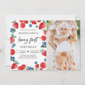 Berry First 1. Strawberry Raspberry Birthday Einladung (Vorderseite)