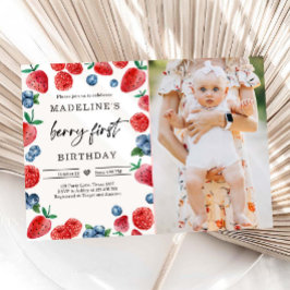 Berry First 1. Strawberry Raspberry Birthday Einladung