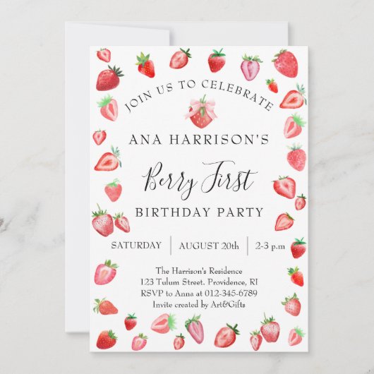 Berry First Birthday 1. Geburtstag Einladung (Vorderseite)