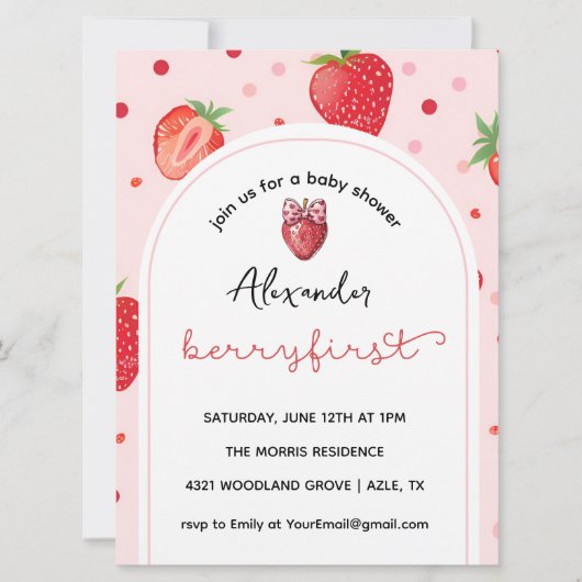 Berry First Birthday, 1. Geburtstag Party Girl Einladung (Vorderseite)