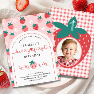 Berry First Birthday 1. Geburtstag Strawberry Foto Einladung