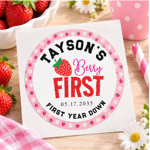 Berry First Birthday 1. Geburtstag Strawberry Runder Aufkleber