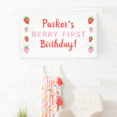Berry First Birthday Banner Red Pink Strawberry (Insitu)