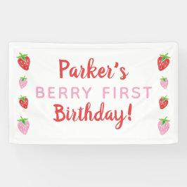 Berry First Birthday Banner Red Pink Strawberry