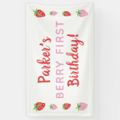 Berry First Birthday Banner Red Pink Strawberry (Vertikal)