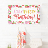 Berry First Birthday Banner Red Pink Strawberry (Insitu)